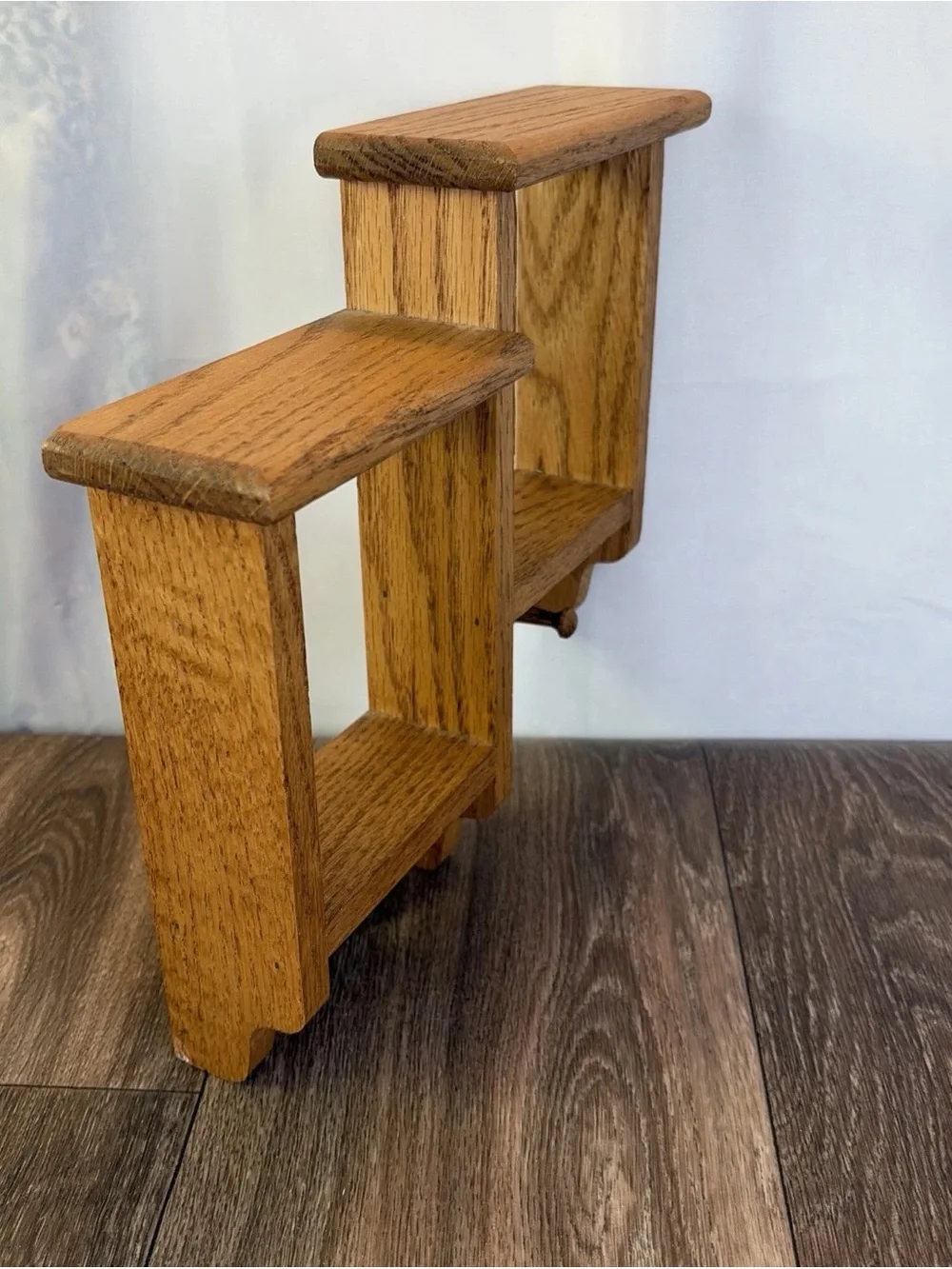 Vintage 2 Tier Step Wood Display Wall Shelf Heart Cut Out Cubby Box Knick Knack